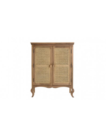 Meuble rangement bois exotique et rotin